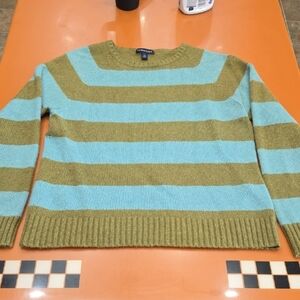 Lands' End Green and Blue Crew Neck Sweater with Ribbed Hem